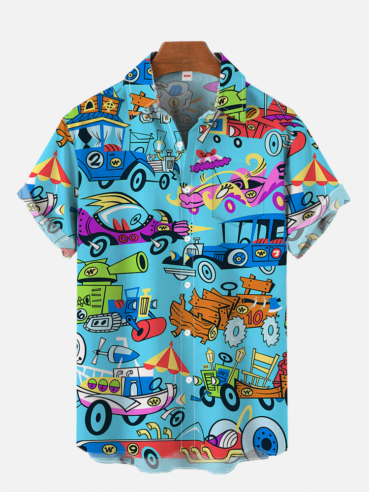Men's Summer New 3D Printed Cartoon Small Pattern Hawaiian Shirt Casual Printed Floral Short Sleeve Hawaiian Tropical Tops