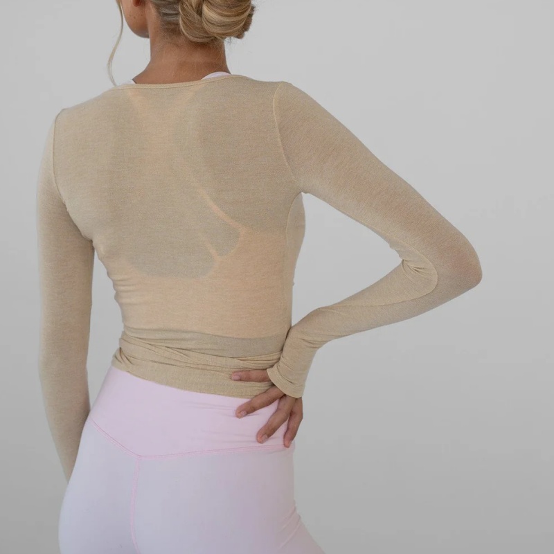 Camisas de yoga para mujer, camisetas de entrenamiento de manga larga con lazo frontal fruncido, top corto informal ajustado con cuello en V profundo sexy