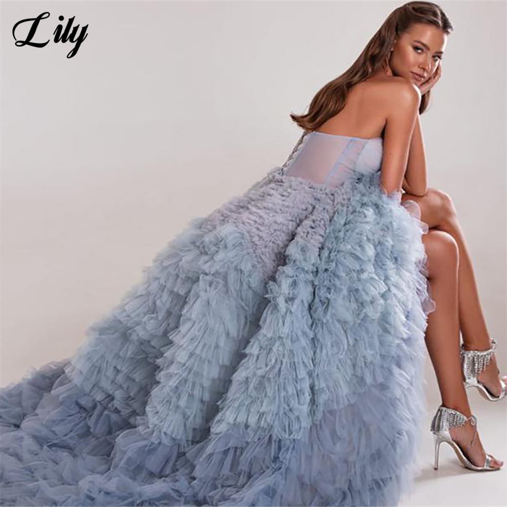 Lily Dusty Blue Sweetheart suknie wieczorowe bez rękawów netto urocze suknie balowe wielowarstwowe sukienki imprezowe dla kobiet dostosowane