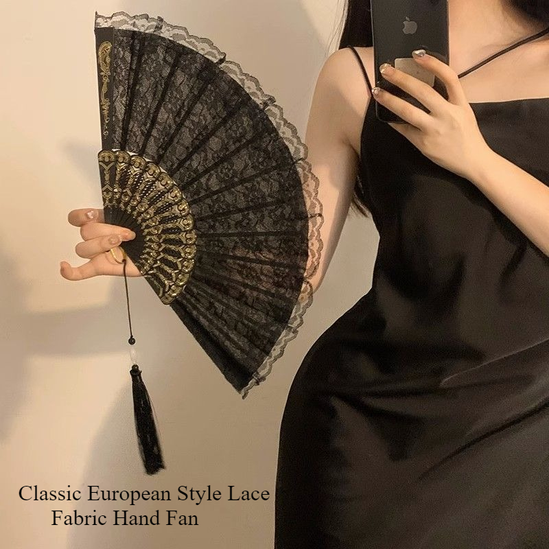 Классический европейский кружевной веер с цветочным принтом, складной ручной веер для женщин, аксессуар для косплея на свадьбу, ночном клубе, декоративный ручной веер