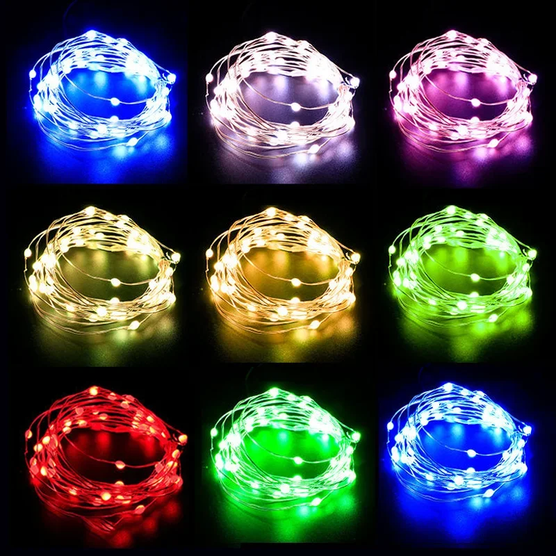 Guirnalda de luces navideñas LED de 1/2/3/5 metros, caja de batería de botón creativa de 8 colores, serie de lámparas de cobre, Mini luces decorativas pequeñas