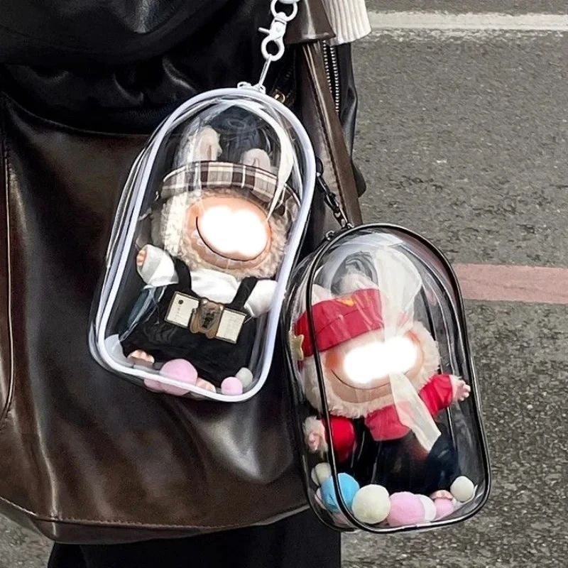 Colorful Transparent Protector Case Organizer Box for 17cm Plush Dolls Outdoor Display Bag With Keychain Doll Accessories