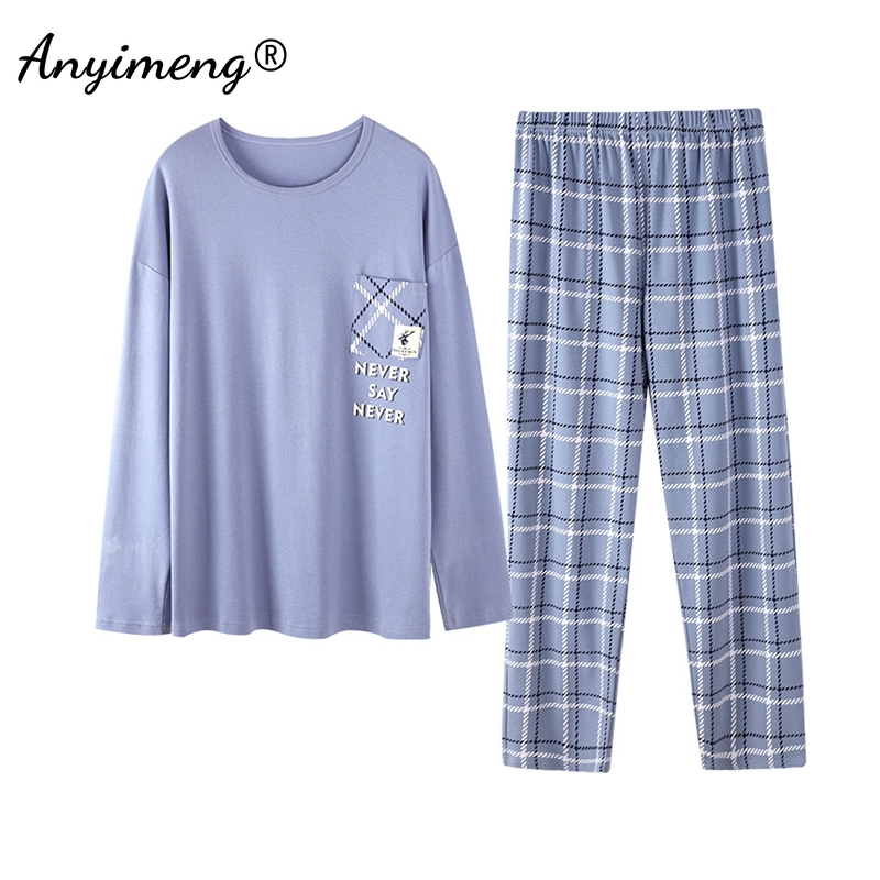 Spring Autumn New Cotton Long Sleeve Sleepwear for Man Big Size Pullover Homewear L-4XL Man Pajama Set Minimalist Boy Loungewear