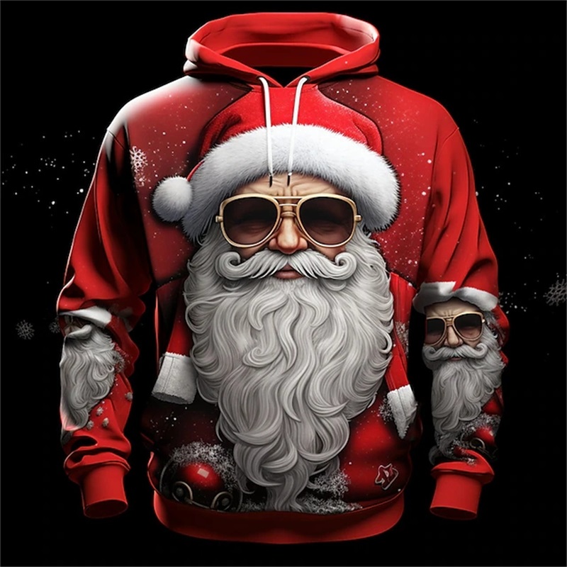 Sudaderas con capucha divertidas con estampado 3D de Papá Noel para hombres, jerséis de moda, regalos de Navidad, chándal deportivo de Navidad para hombres, nuevo