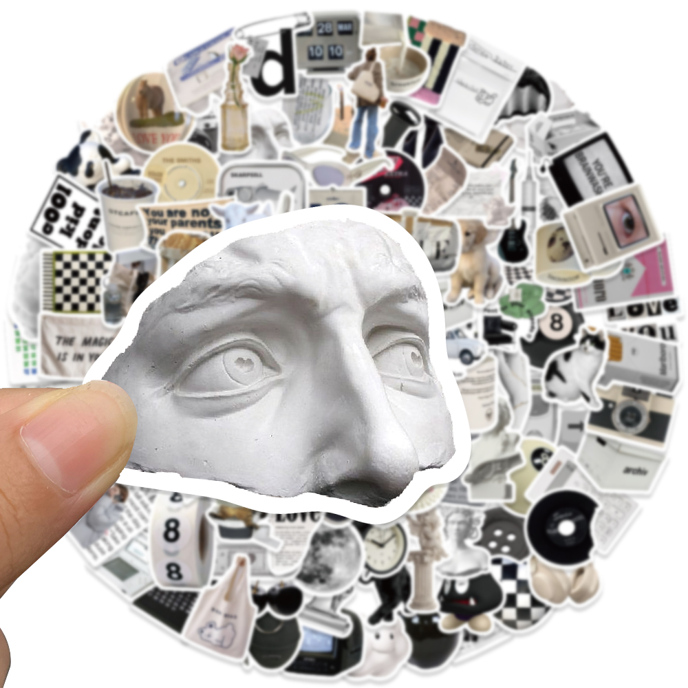 61/118pcs Black and White Ins Style Stickers DIY Scrapbooking Journal Collage Phone Diary Album Happy Plan Gift Decoration