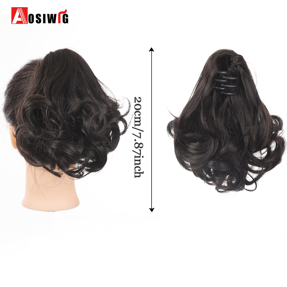 Extensión de cabello de cola de caballo corta rizada con Clip de garra sintética para mujer, postizo de cola de caballo