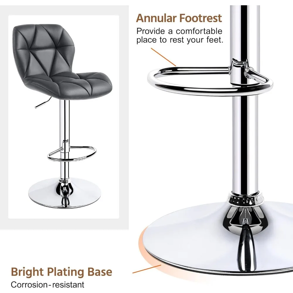 Bar Stools Set of 4, PU Leather Swivel Barstools, Modern Counter Stools with Back and Footrest, Counter Height Barstools