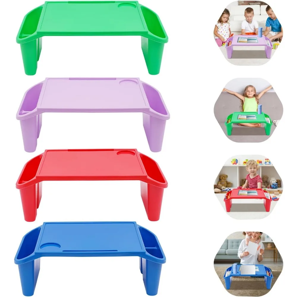 4 Pcs Kids Lap Desk Tray Plastic Breakfast Laptop Trays Portable Lap Bed Table with Side Pockets (20" x 10" x 7")