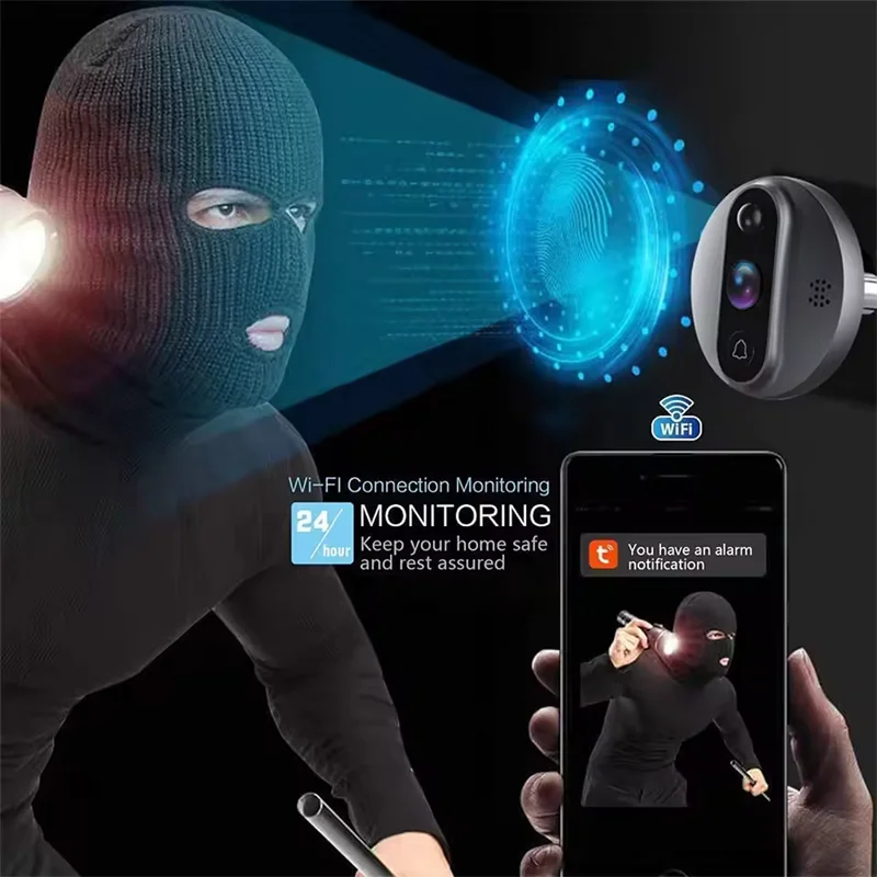 3MP Tuya Smart Life 1080P WiFi แบตเตอรี่ Peephole กล้องประตู doorbell ดิจิตอล Viewer PIR Motion Detector กล้องตาแมวที่ประตู กริ่งประตู โปรแกรมดูดิจิตอลกล้อง Alexa Google Home