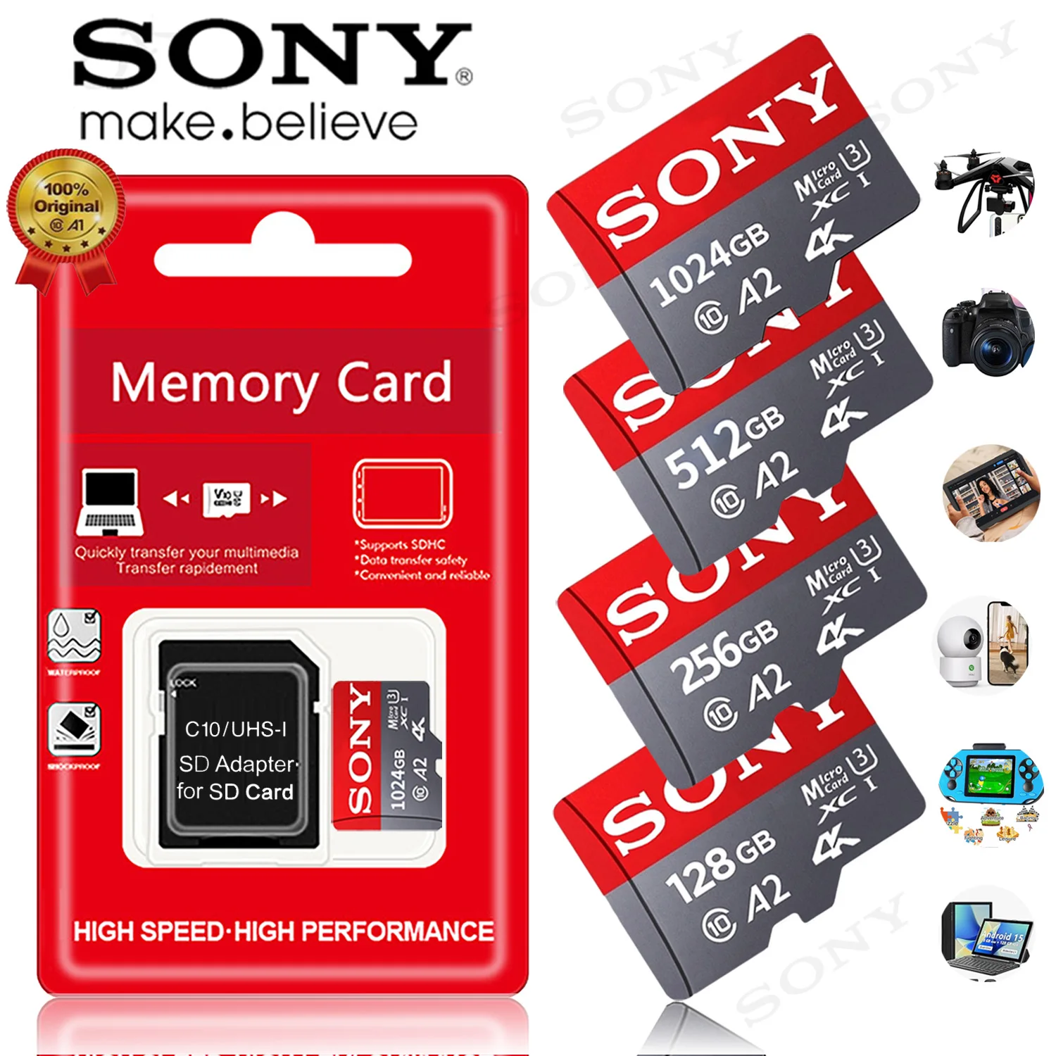 Tarjeta de memoria SD SONY, tarjeta SD Micro TF extrema, 1TB, 512GB, 128GB, 256GB, U3, V30, 4K, tarjetas Flash de memoria completa para teléfono, cámara de ordenador