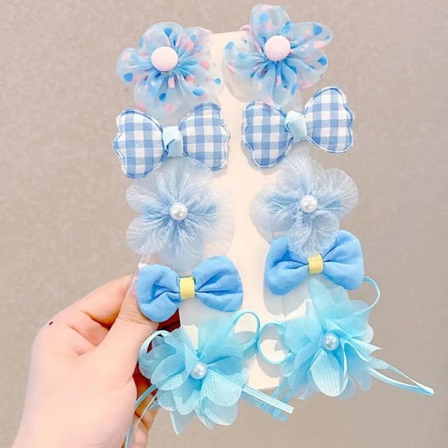 10 peças/1 conjuntos de acessórios de cabelo com laço fofo para meninas flores modelagem grampos de cabelo grampo de cabelo