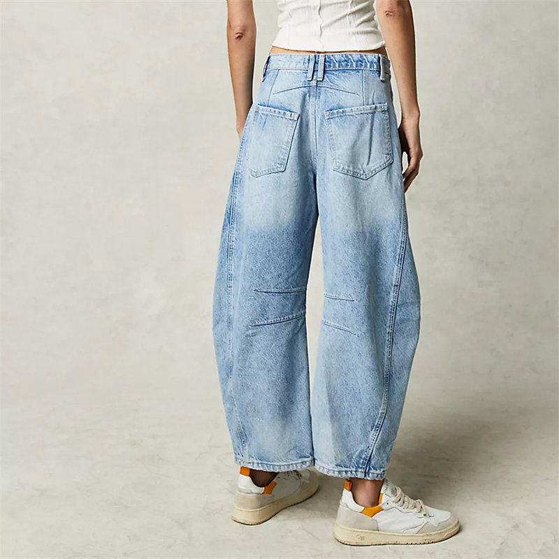 Midiross 高ストレッチミッドライズバレルジーンズファッションワイドレッグシェイプ女性カジュアルだぶだぶミッドウエストデニムジーンズ