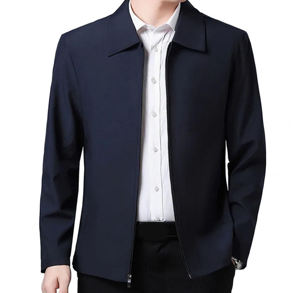 Chaqueta de hombre Elegante chaqueta de solapa para hombre de mediana edad con bolsillos con cierre de cremallera para negocios formales o ropa casual en primavera y otoño
