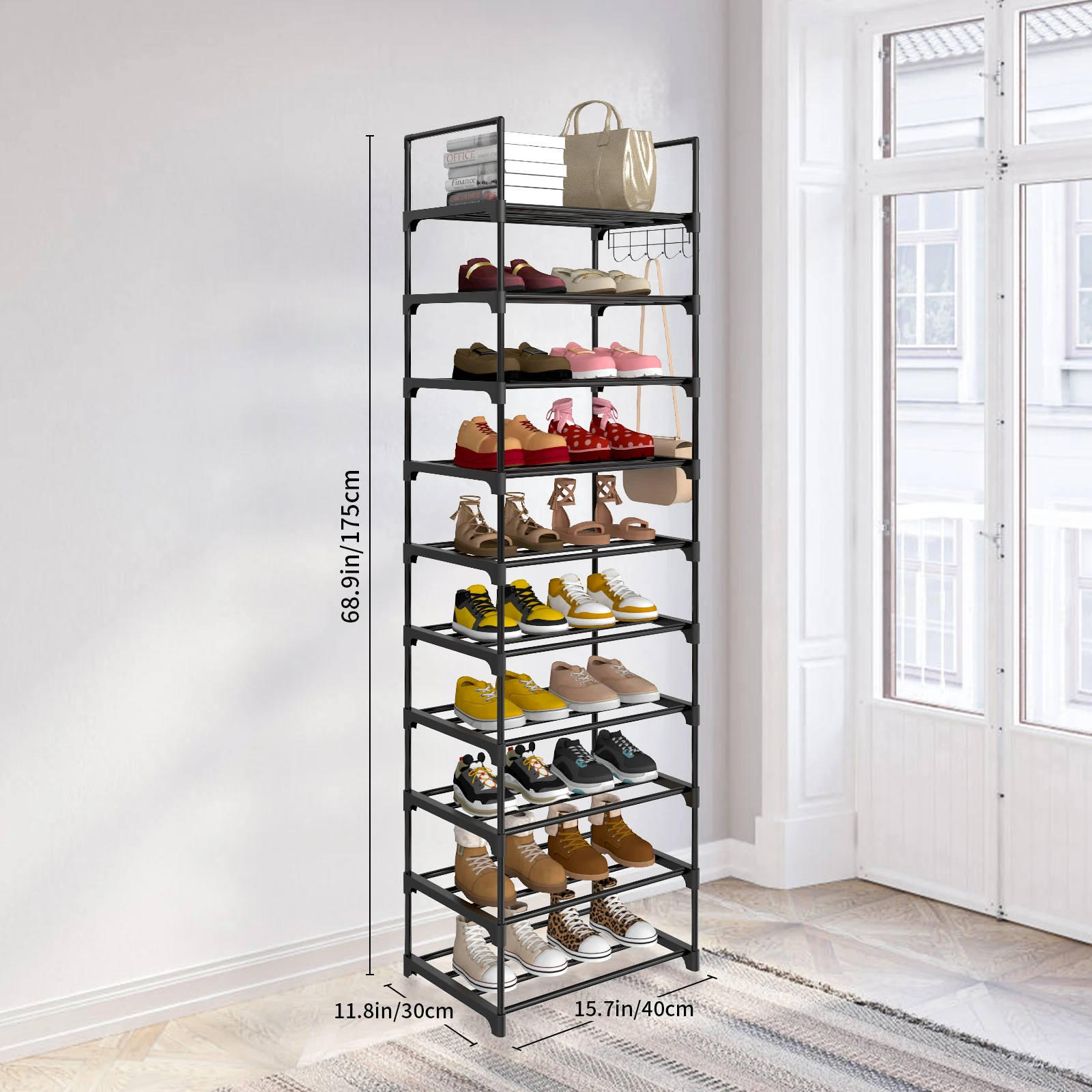 EFAN Scarpiera, Organizer per riporre scarpe in metallo a 10 livelli, Design personalizzabile, Struttura in metallo, Scaffale salvaspazio, per camera, corridoio
