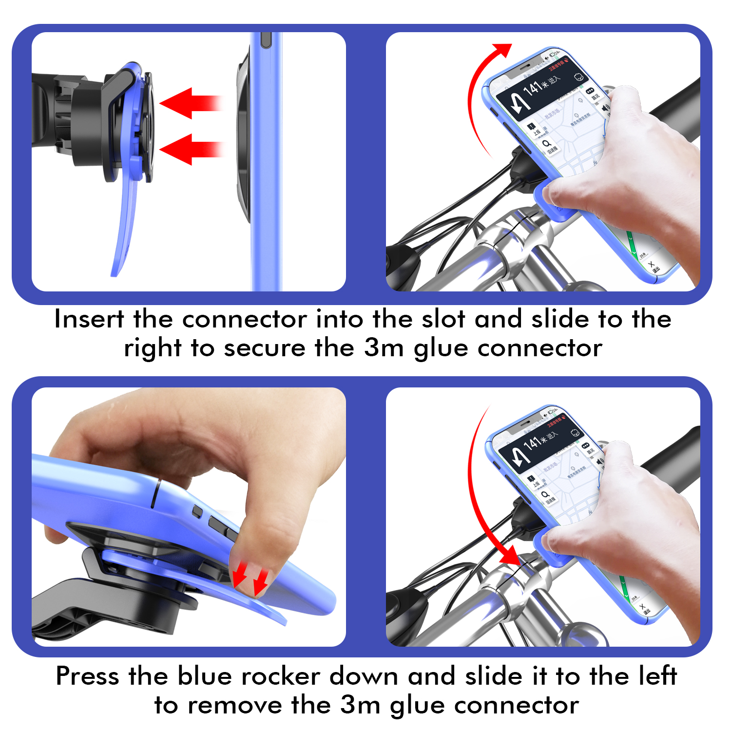 Suporte de telefone para motocicleta, suporte antivibração para celular de bicicleta com amortecedor de vibração, fixação/desembaraço de liberação rápida