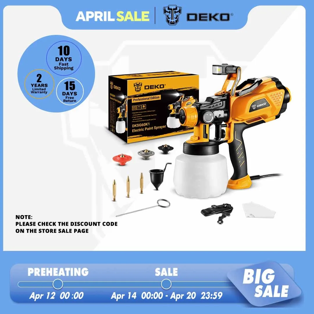 DEKO HVLP Spray Gun with LED Light & 3 Nozzle 1200ml Large Capacity High Power Electric Paint Sprayer for Home DIY