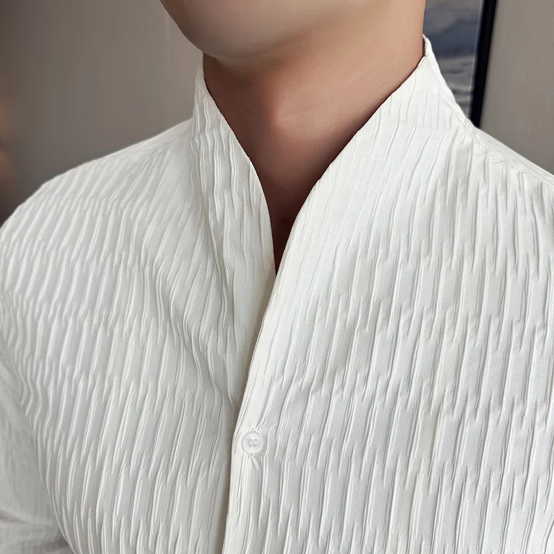 Nueva camisa Social para hombre, camisa Formal informal de negocios de estilo británico, camisa de manga larga lujosa y ajustada, Tops de vestir, camisa 4XL-M