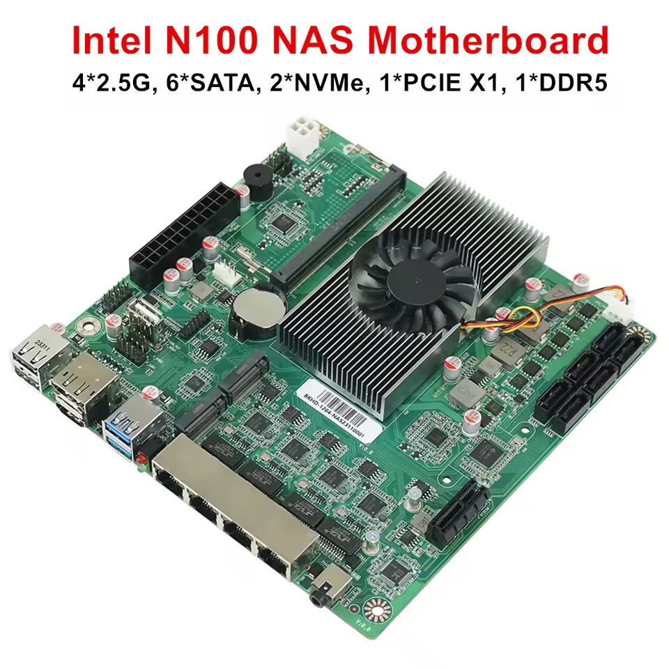 Scheda madre NAS Topton Intel N150 N100 6 alloggiamenti 6 * SATA3.0 2 * M.2 NVMe 4 * 2.5G Nics 1 * PCIE X1 1 * DDR5 Firewall a bassa potenza Scheda madre ITX