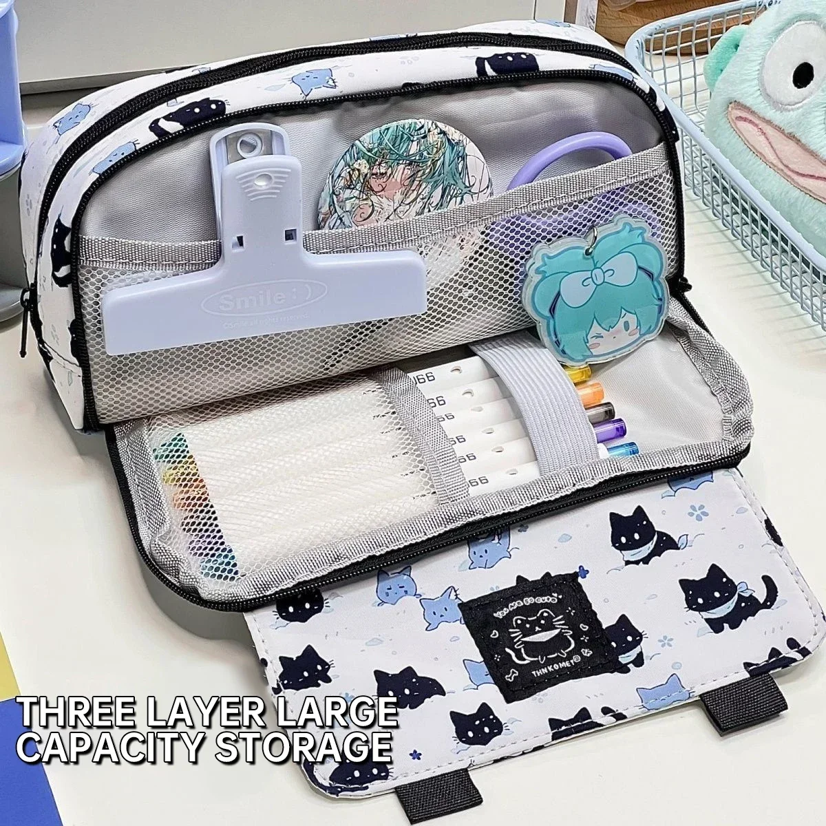 Cute Cat Pencil Case Large Capacity Pencil Bag Multi Functional Storage Stationery Pencil Pouch Back To School Accessories Gift