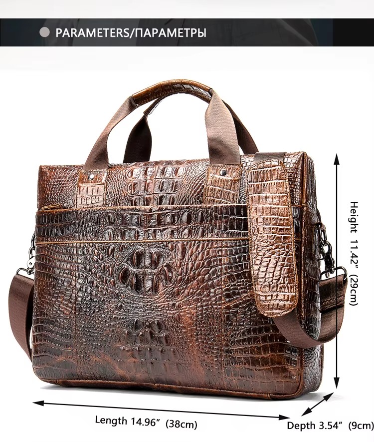 WESTAL Men Briefcase Men's Bag Genuine Leather Office Bags for Men Laptop Bag Leather Briefcase Men Croco Design Computer Bags