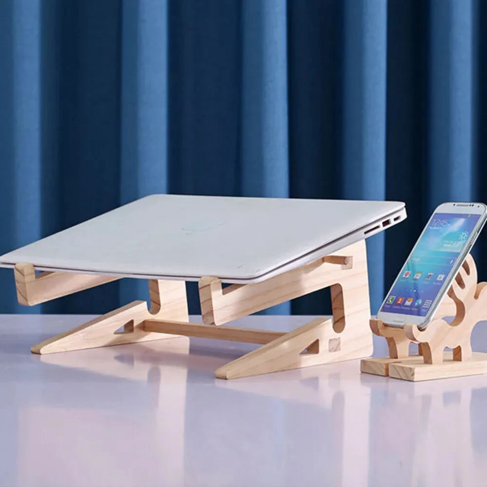 Soporte plegable de madera para ordenador portátil, Base ajustable de refrigeración, disipación de calor para Macbook