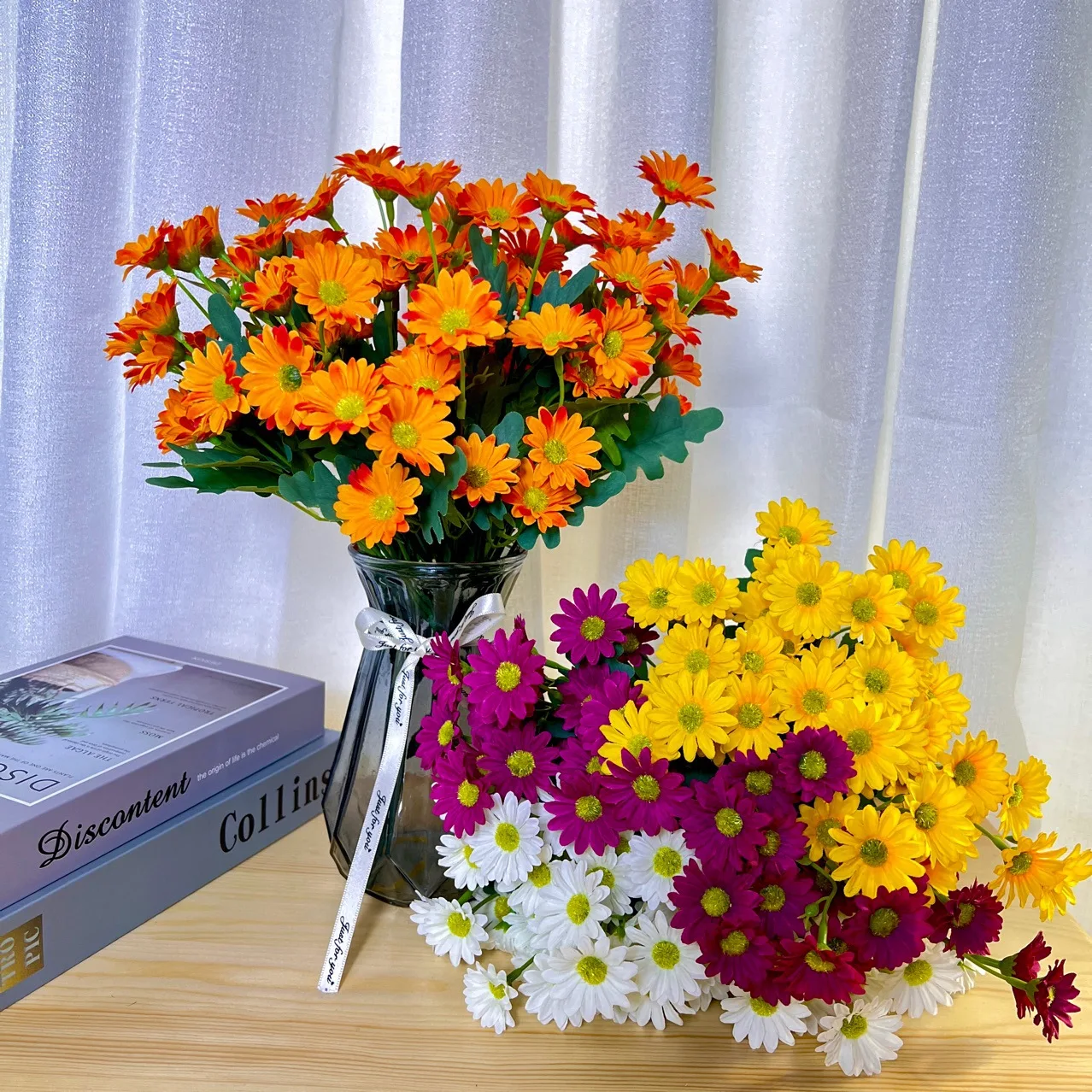 21 Köpfe Sonnenblumen, kleine Gänseblümchen, Sträuße aus Kamille, Hochzeitsdekorationsmaterialien, Heimdekoration, DIY, künstliche Blumen, C