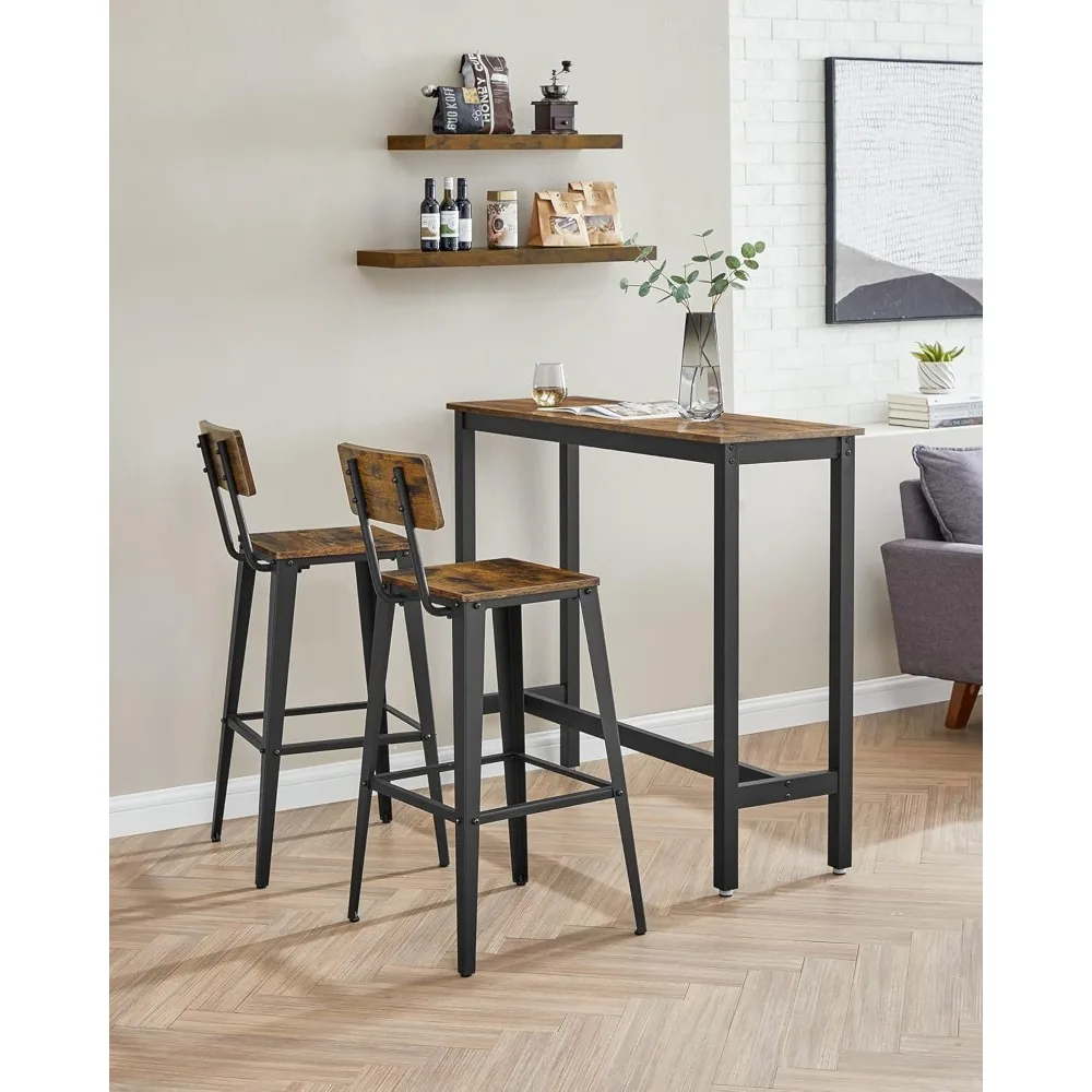 Set of 2 Bar Stools, Bar Height Stools, 29.1 Inches Tall Barstools with Back, Counter Bar Chairs for Kitchen Island Steel Frame