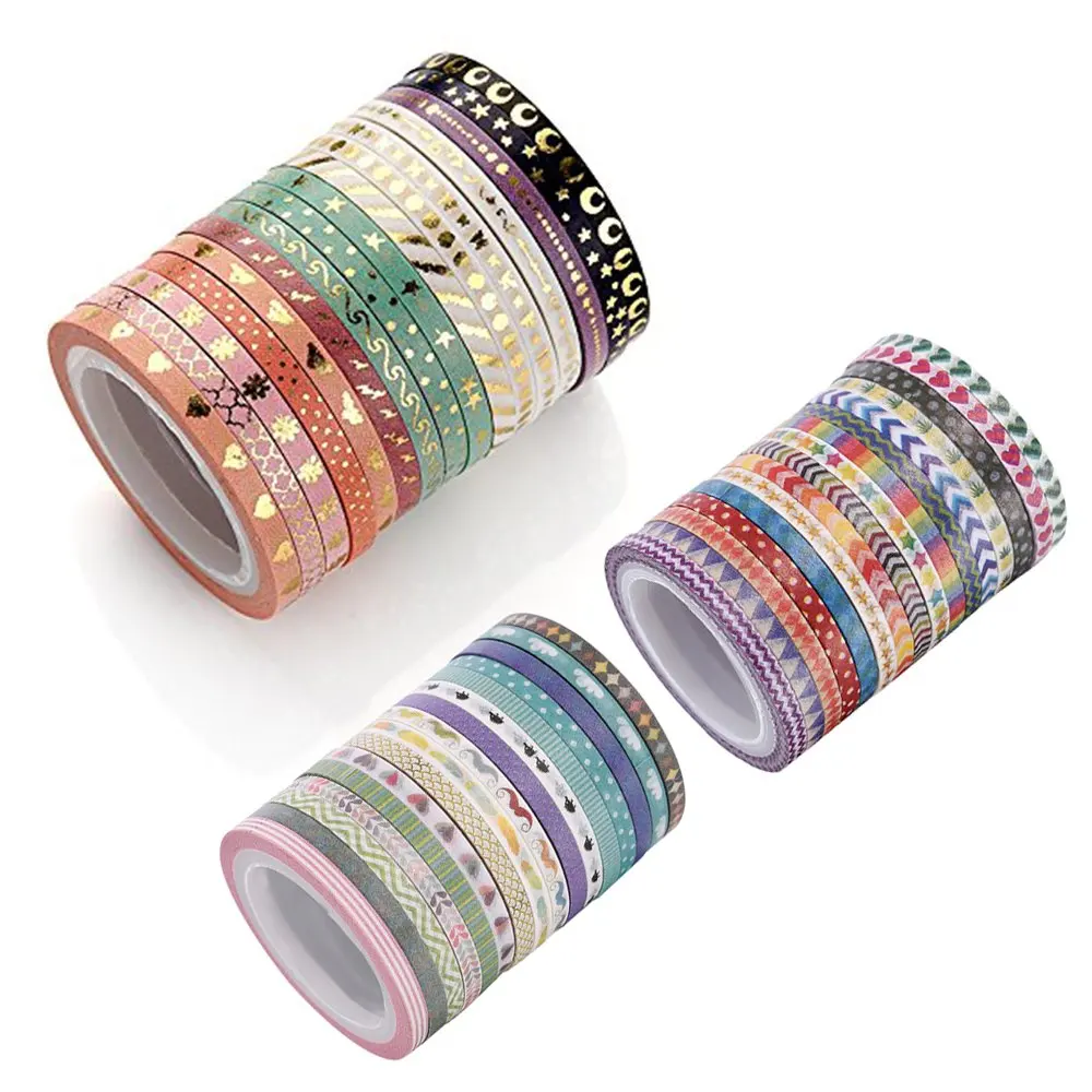 Agutape 48 ม้วนเทป Washi,ฟอยล์ทองผอมตกแต่ง Masking Washi เทป, กว้าง 3 มม.DIY Masking เทป