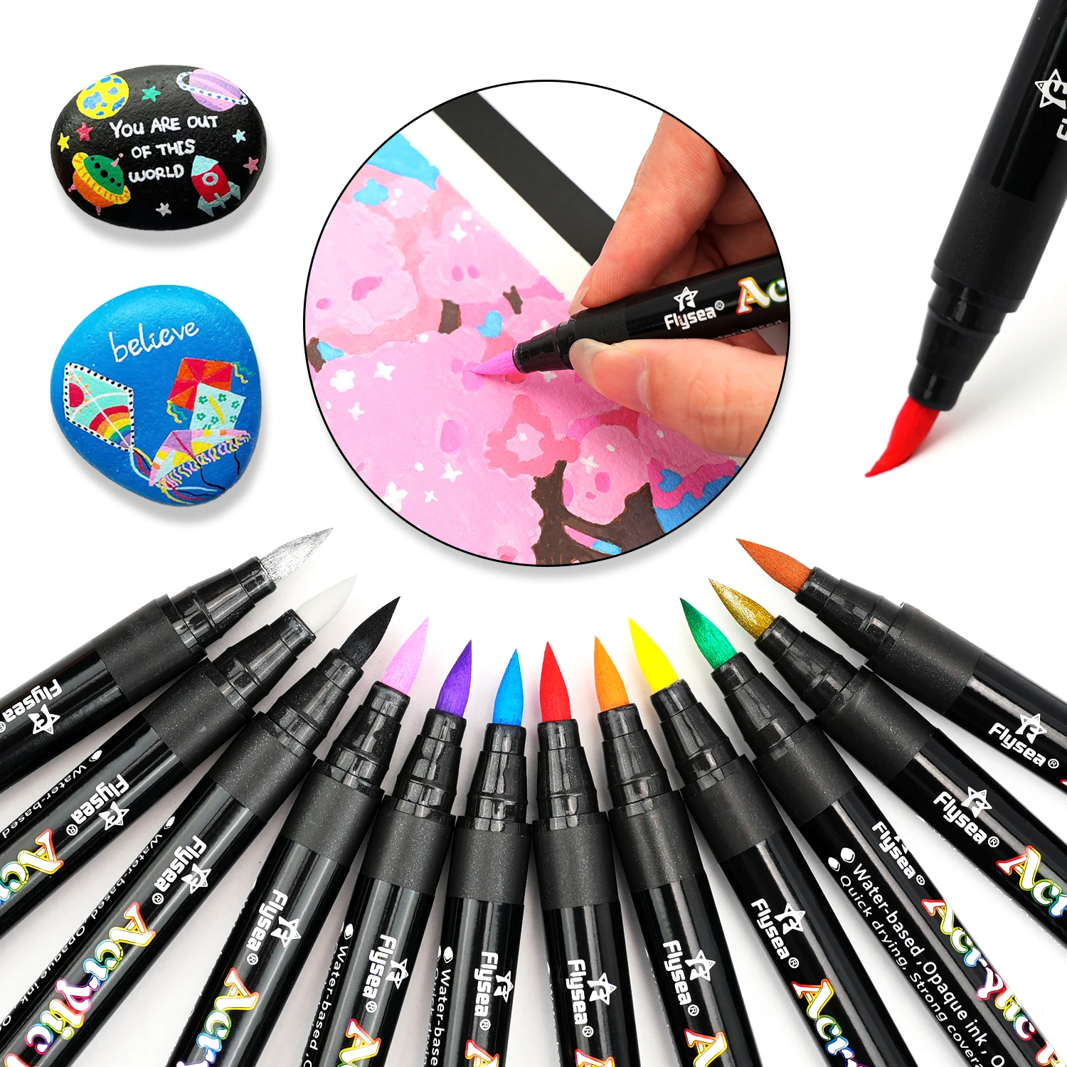 12 สีปลายแปรงปากกาสีอะคริลิค,เครื่องหมายสีสําหรับตัวอักษรและภาพวาดสร้างสรรค์,หิน,แก้ว,เซรามิค,แก้ว