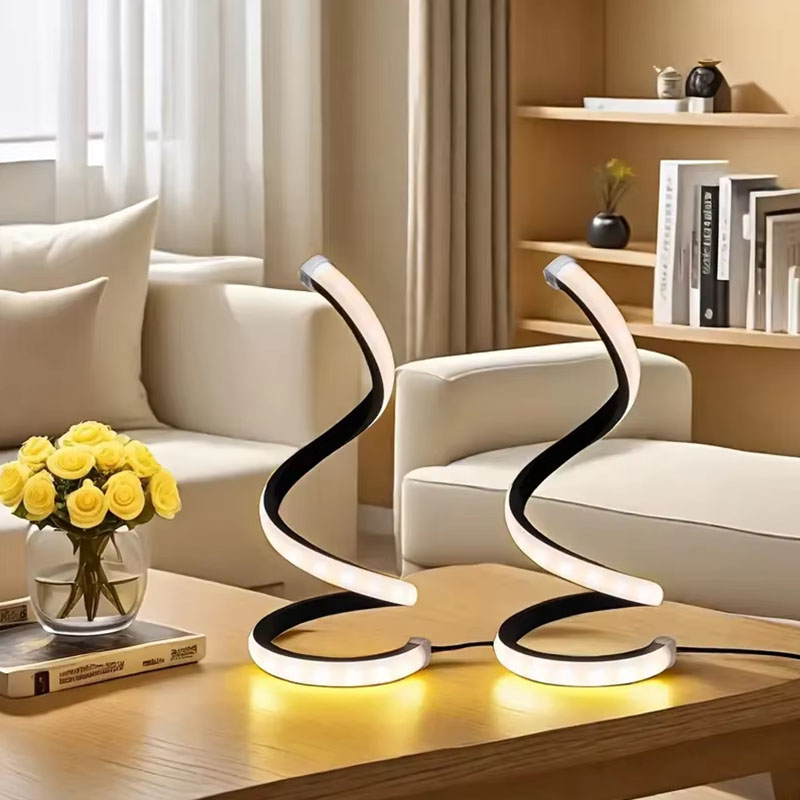 Nowoczesna lampka nocna LED 2025, deformowalna spiralna lampka stołowa, lampka nocna do biura, salonu, sypialni, dekoracyjna lampka nocna.