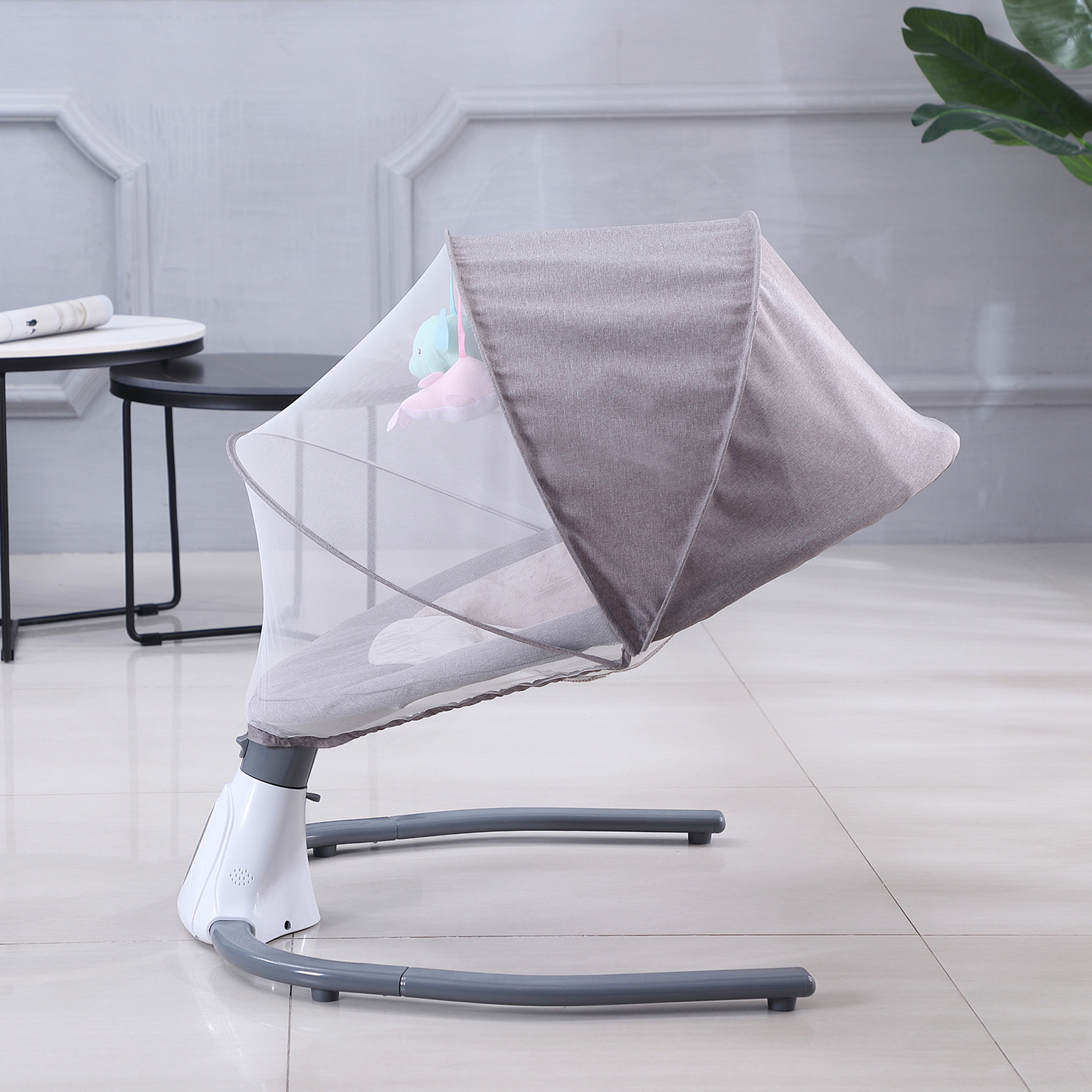 Putybudy S-Y608 Motorized Baby Swing for Infants Baby Rocker 4 Speeds & 4 Timer & 12 Preset Lullabies Supports BT Connection USB