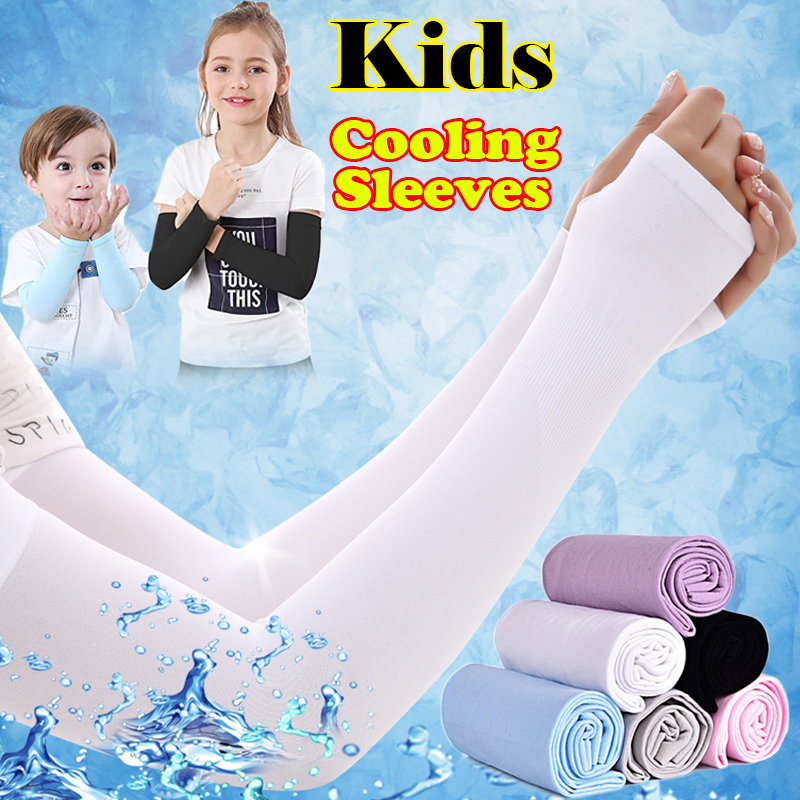 Cooling Ice Arm Sleeves For Kids 4-12 Years Summer Sports Sun Protection Long Arm Cover Girls Boys Elastic Cycling Beach Sleeve