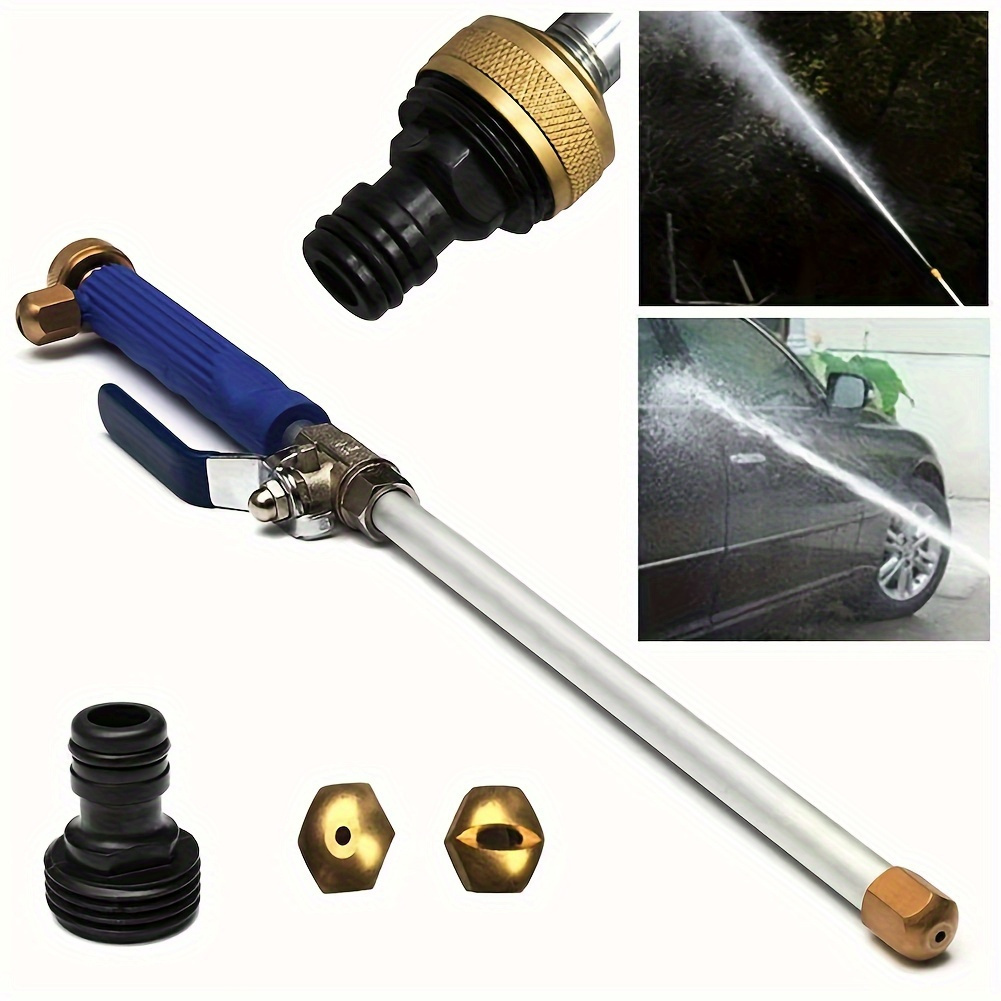 High Pressure Hand Water Gun Nozzle with Brass Exterior Finish, Car Wash & Clean - Adjustable Nozzle Stick,