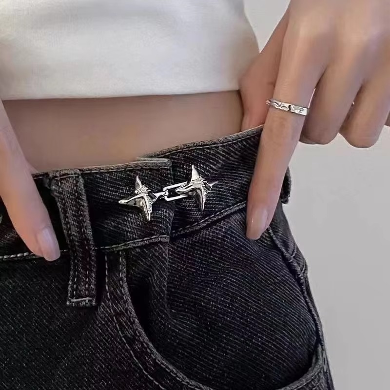 Temperamento Stella a quattro punte Strumento di serraggio della vita Jeans alla moda Fibbia in vita regolabile Fibbia in vita fissa