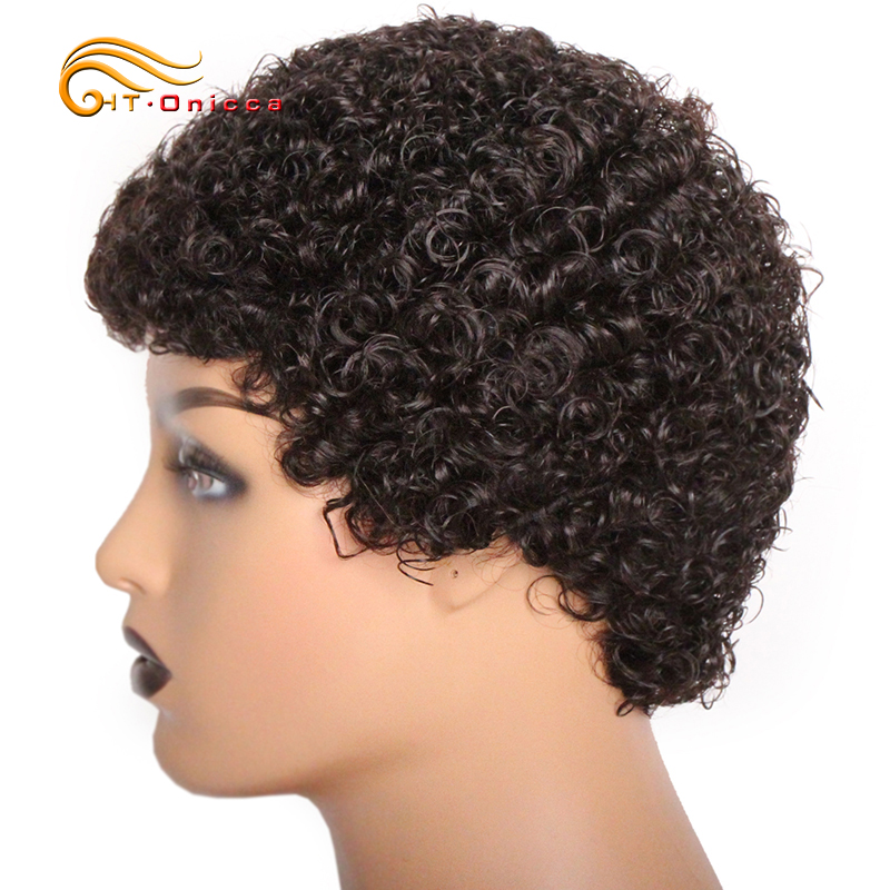 Parrucche corte ricci crespi Capelli umani Taglio pixie Capelli umani brasiliani per le donne Parrucche per capelli umani ricci neri naturali Realizzate a macchina
