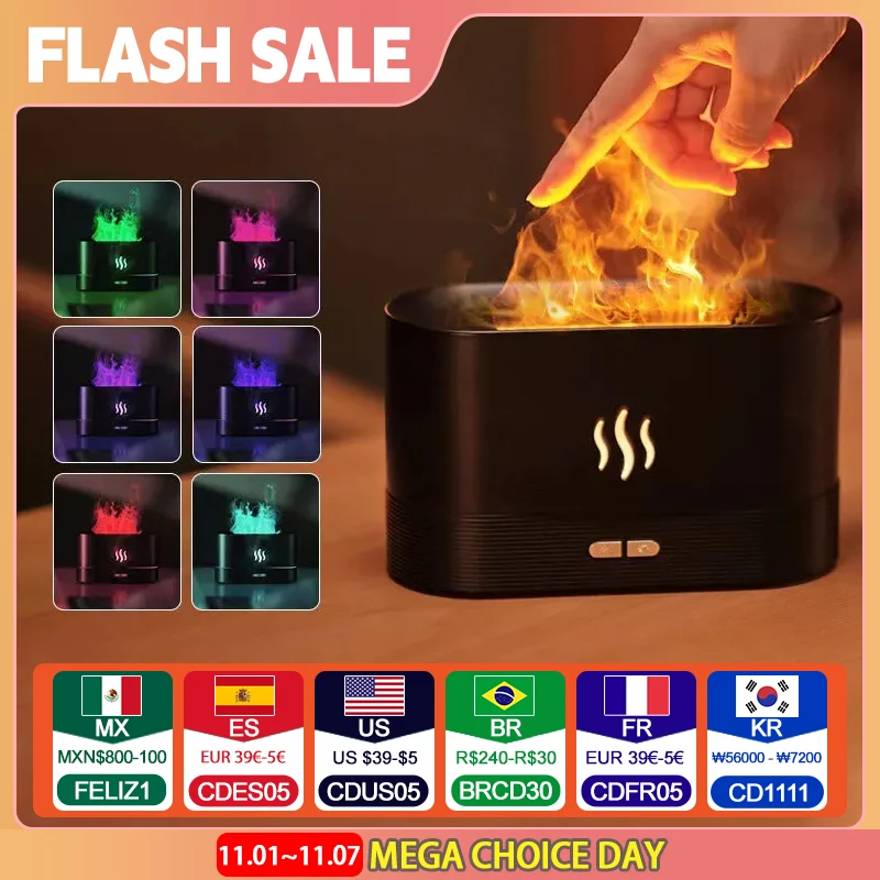 Humidificador De Perfume Umidificador De Ar Ultrasônico Com Máquina De Fragrância De Chama Colorida Simulação De Iluminação