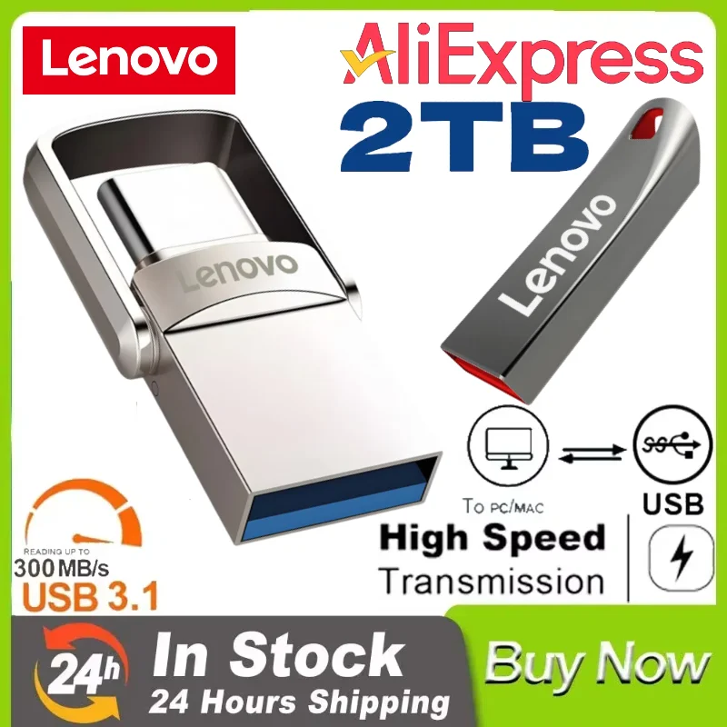 Unidad Flash USB 3,1 Original Lenovo de 2TB, disco U de Metal 2 en 1 OTG, 1024GB, 128GB, 512gb, 1TB, para teléfono y ordenador
