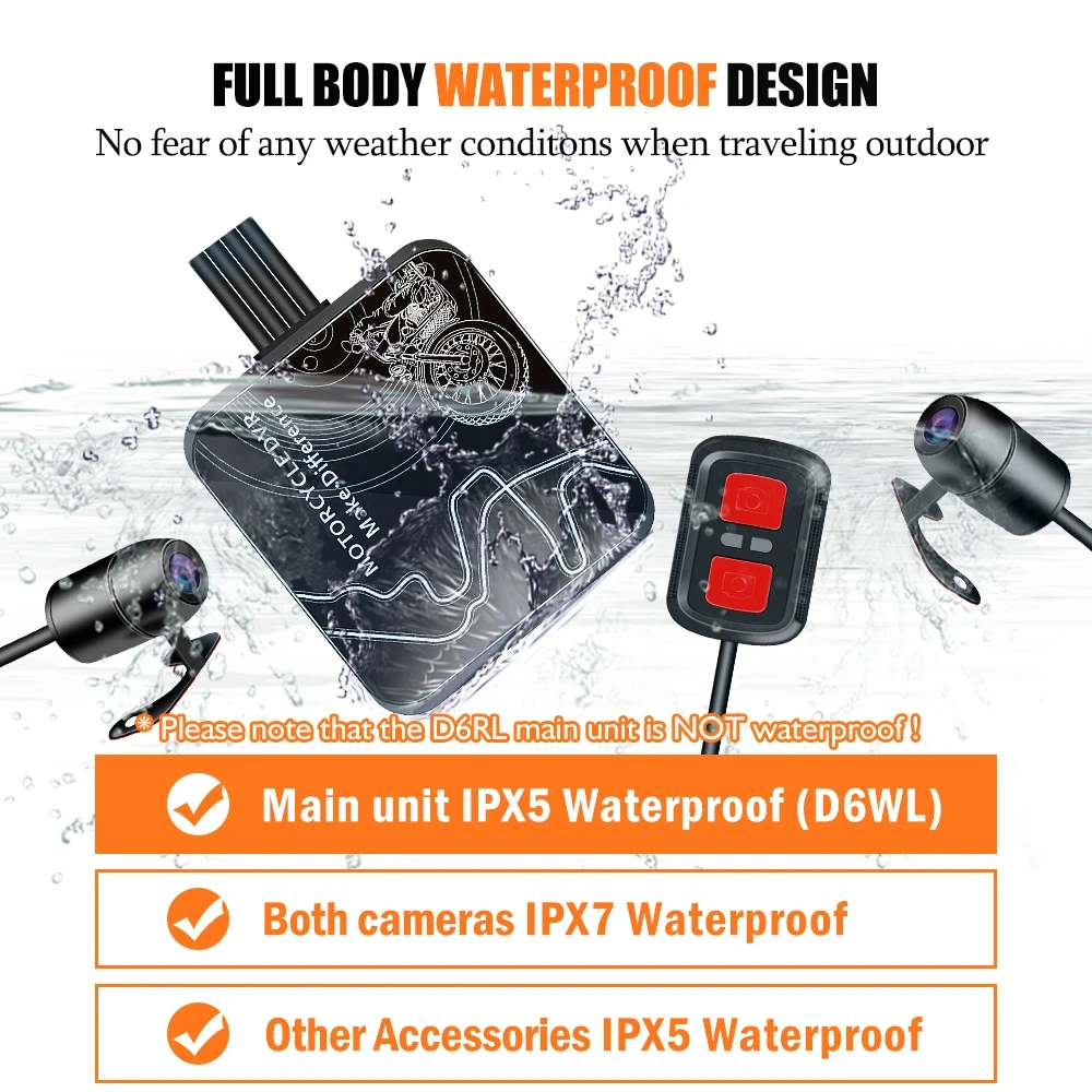 VSYS D6RL D6WL デュアル 1080P オートバイ DVR WiFi フロント & リア防水カメラレコーダーオートバイダッシュカムバイクブラックボックス