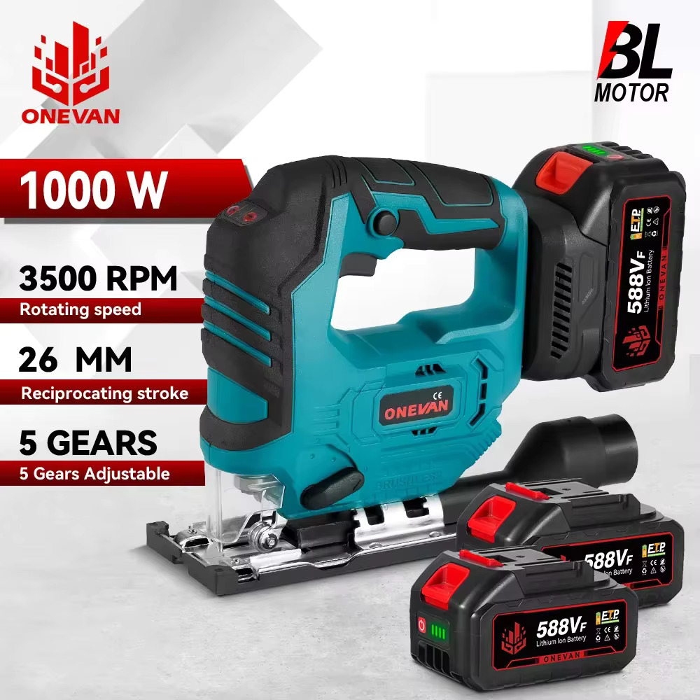 ONEVAN 3500 U/min bürstenlose kabellose elektrische gebogene Säge 1000 W elektrische Stichsäge Holzbearbeitungs-Schneidwerkzeug für 21 V 18 V Batterie-Pin