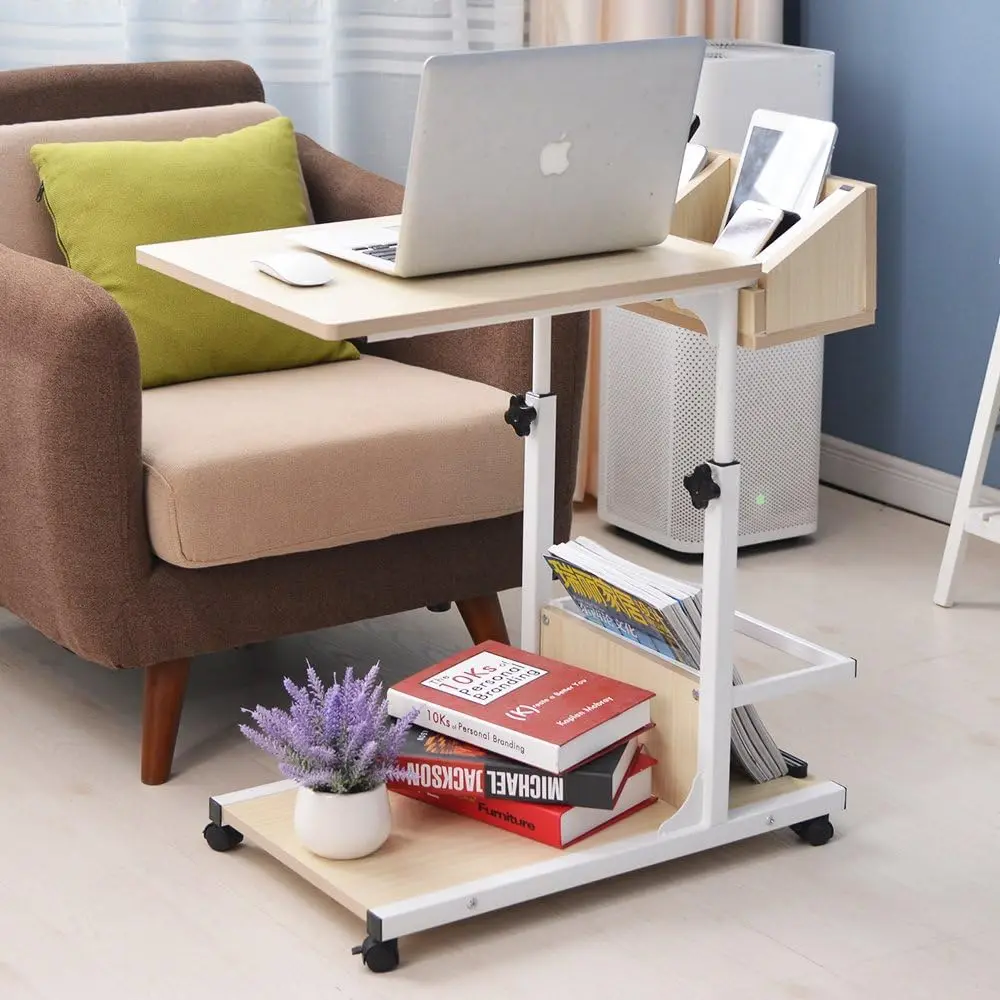 barer Computertisch Laptoptisch PC Notebook Tisch Laptopständer Notebookständer mit Rollen und Stauraum für kleine Artikel, Wei