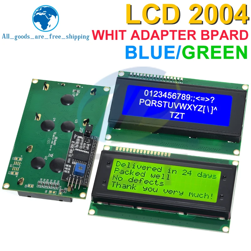 Tzt iic/i2c/twi 2004 módulo lcd de retroiluminação serial azul verde para arduino uno r3 mega2560 20x4 lcd2004