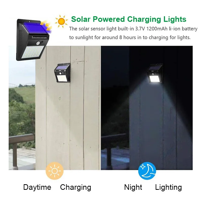 30LED Solar Licht PIR Motion Sensor Wand Licht Outdoor Solar Lampe Wasserdichte Solar Powered Sonnenlicht Straße Lampe Garten Dekor