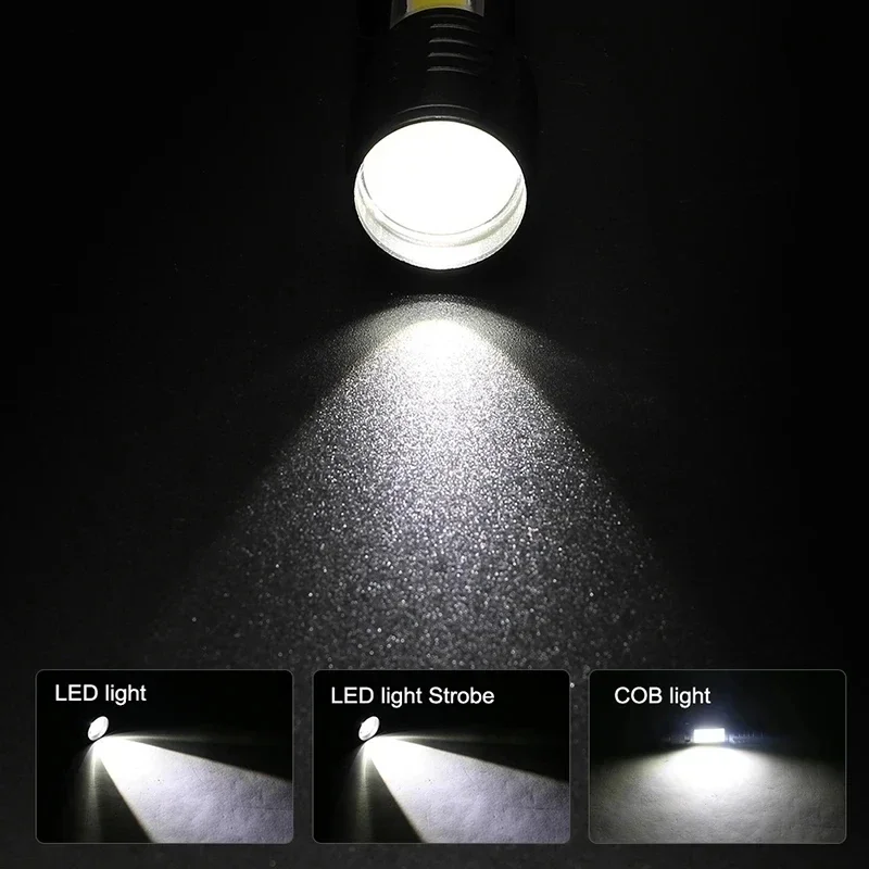 USB wiederaufladbare Mini-Taschenlampen, 3-Modus-Laterne, COB + XPE, tragbar, eingebauter Akku, zoombare kleine Taschenlampe, Camping-Notfalllampe