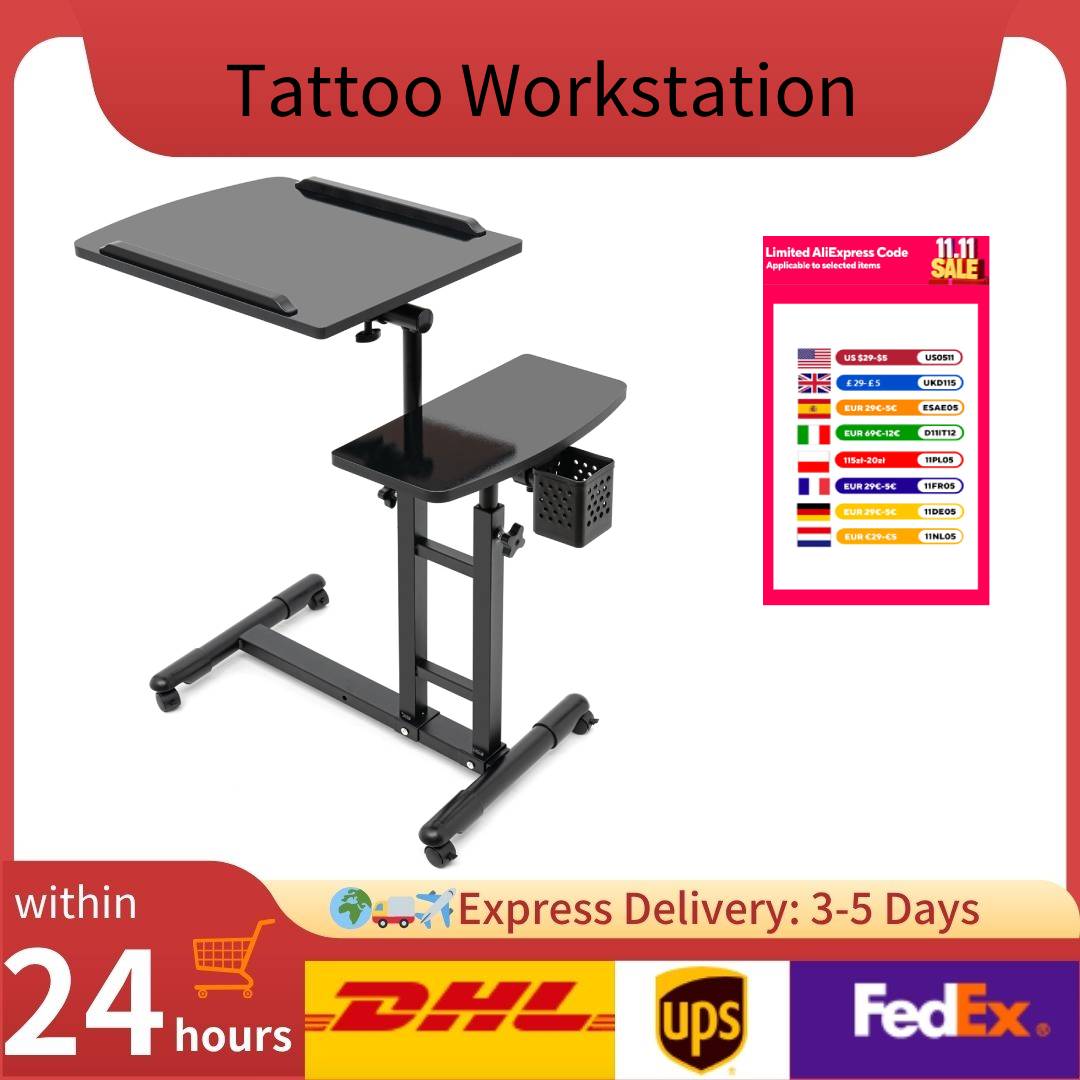 Tattoo Workstation Adjustable Beauty Rolling Trolley Tray Portable Arm Rest Salon Workbench for Studio Beauty Shop