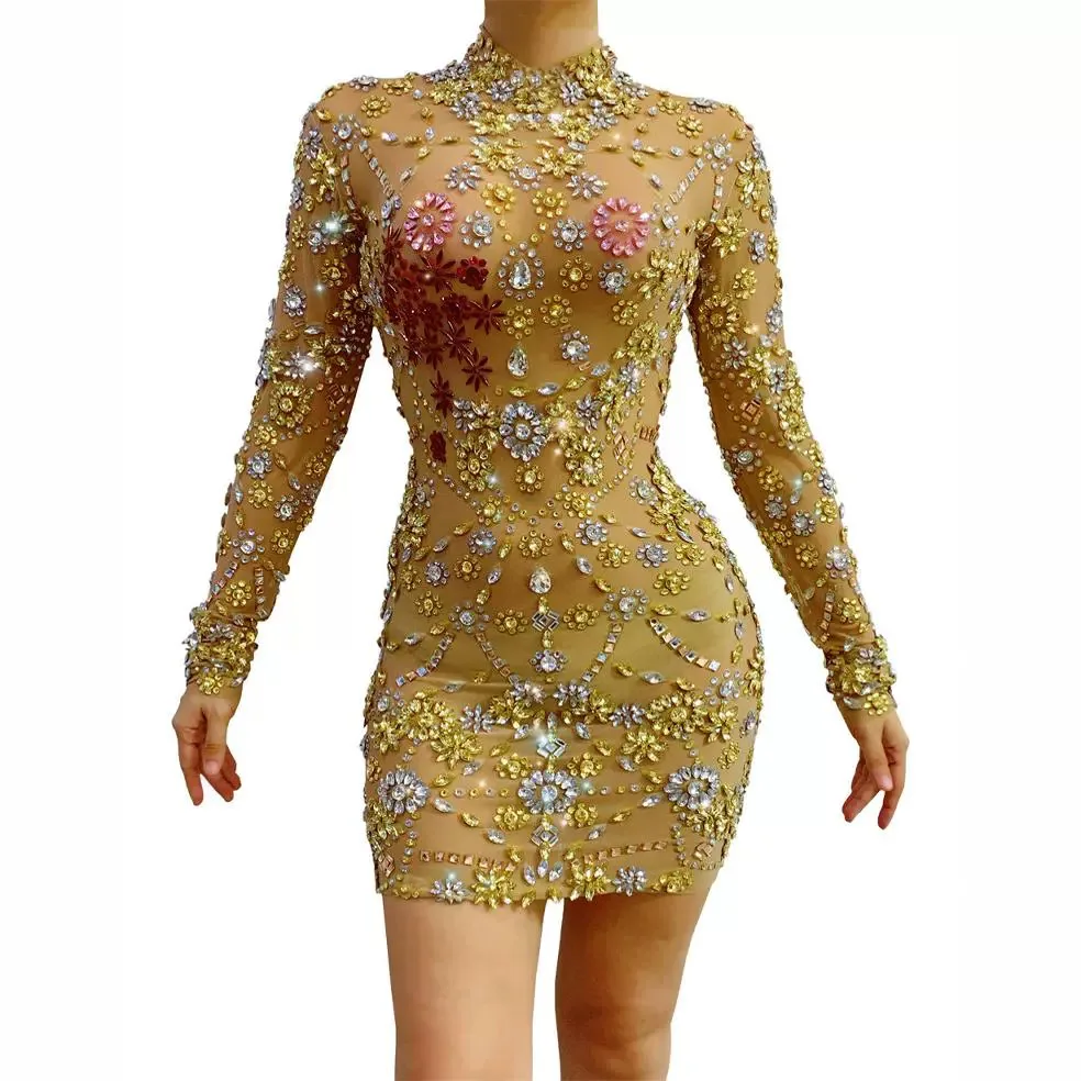 2025Neues Modell, modisches Diamant-Perlen-Mesh-Kleid – kurzes Abendkleid mit schmaler Passform für Bühnenauftritte und Geburtstagsfeiern (123 Chars)