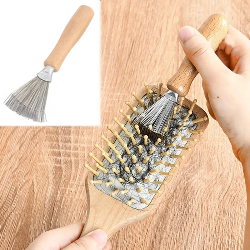 Limpiador de peine de madera, limpieza delicada, cepillo de pelo extraíble, herramienta limpiadora de peine, mango, herramienta integrada, limpiador de cabello roto, 1 Uds.