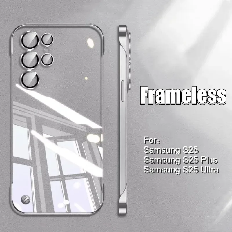 Casing Ponsel Tanpa Bingkai Lapis Transparan Ultra Tipis Mewah untuk Samsung Galaxy S25 S24 S23 S22 Ultra Plus Sampul Tahan Benturan Sederhana