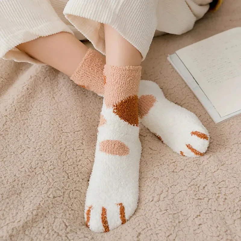 Plüsch Winter Lustige Nette Stil Tier Katze Pfote Cartoon-Muster Frauen Baumwolle Socken Super Weiche Für Weibliche Haus Schlafen Boden Sox