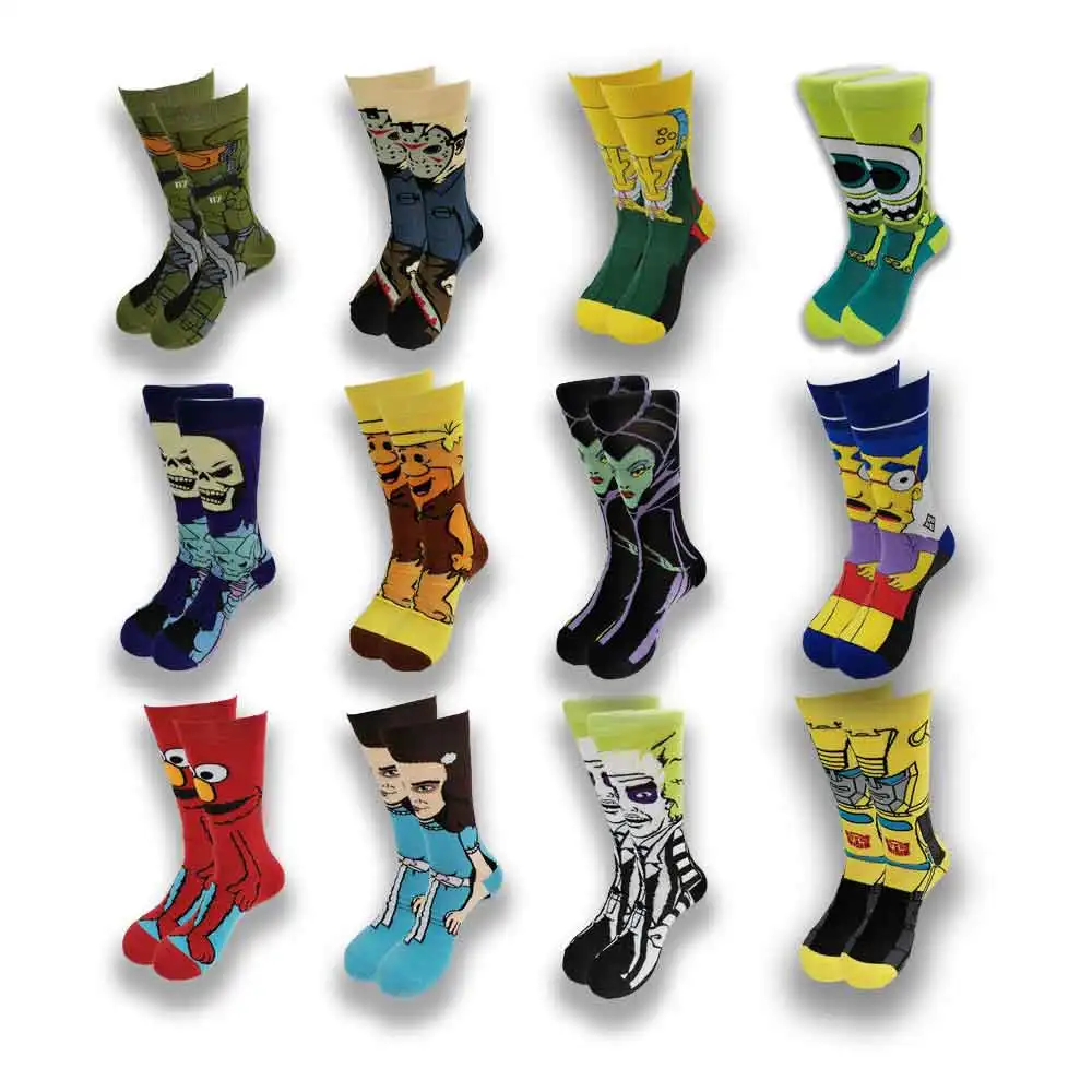 Nuevos calcetines divertidos con estampado de dibujos animados de Anime, calcetines de moda personalizados para hombres y mujeres, calcetines de algodón transpirables de Hip Hop, regalos para hombres