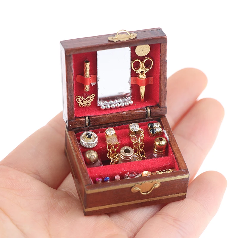 Minicaja de joyería para casa de muñecas, 1 unidad, 1:12, modelo de miniaturas para niños, accesorios para casa de muñecas, muebles, juguetes para niños